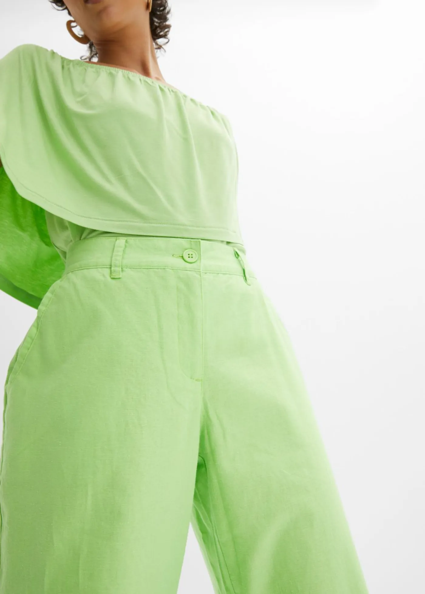 bonprix bonprix Pantalones>Pantalón de mezcla de lino y algodón Verde apio