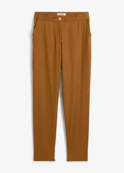 bonprix bonprix Pantalones>Pantalón de mezcla de lino y viscosa con talle alto y pernera corta Marrón coñac