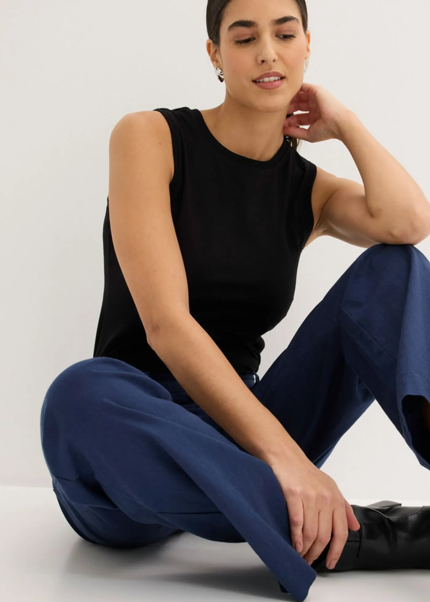 bonprix bonprix Pantalones>Pantalón de mezcla de lino y algodón Azul marino