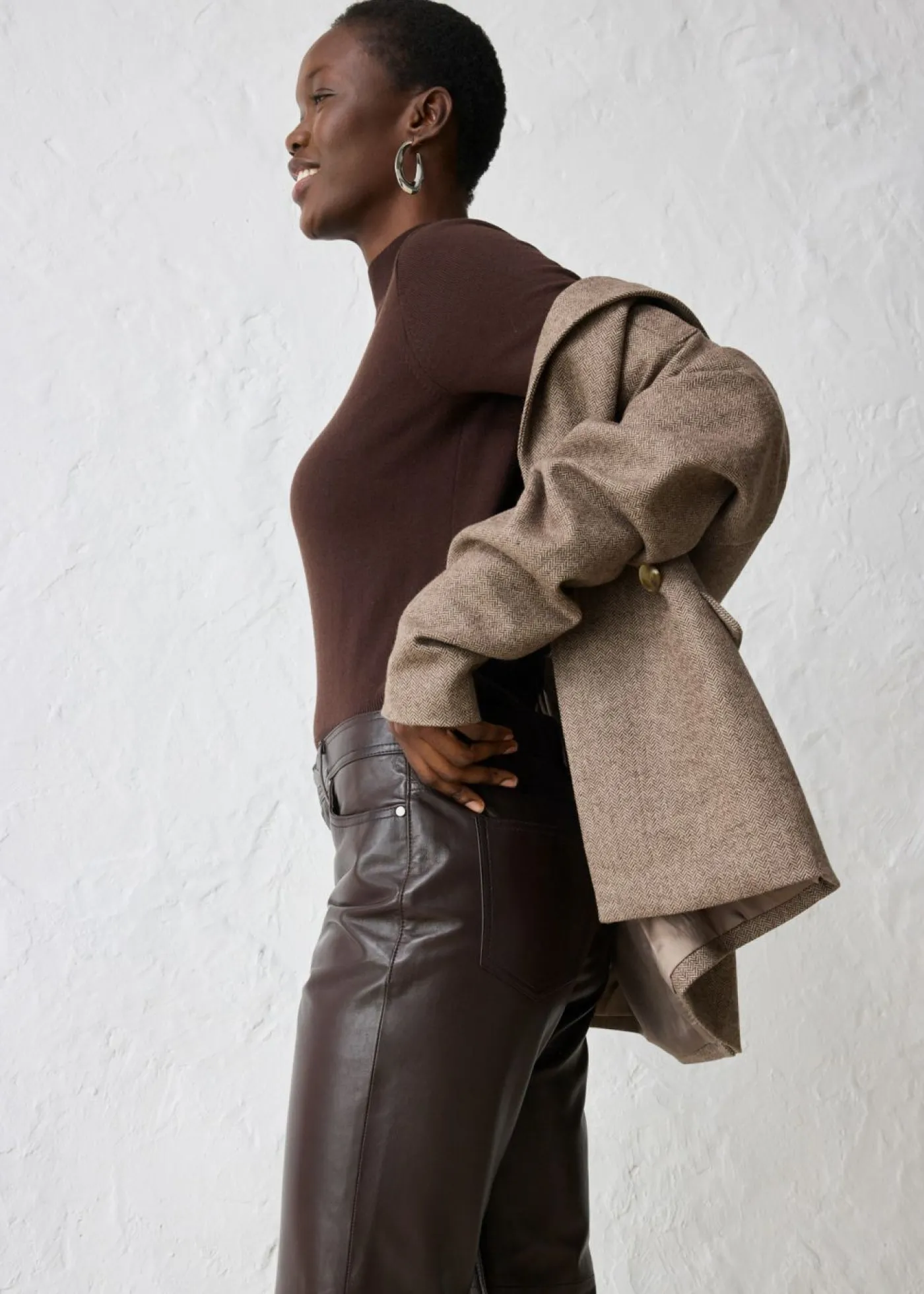 bonprix bonprix Premium|Pantalones>Pantalón de napa de borrego Marrón oscuro