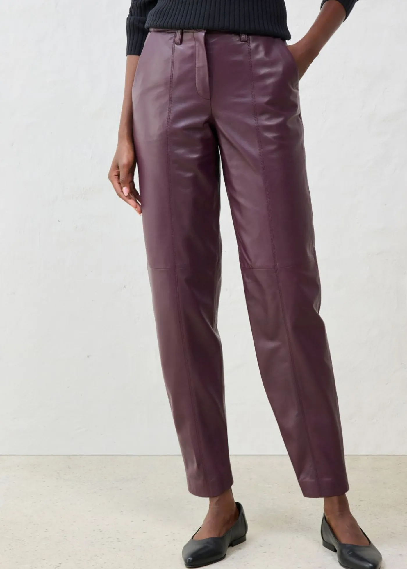 bonprix bonprix Premium|Pantalones>Pantalón de napa de cordero rojo burdeos