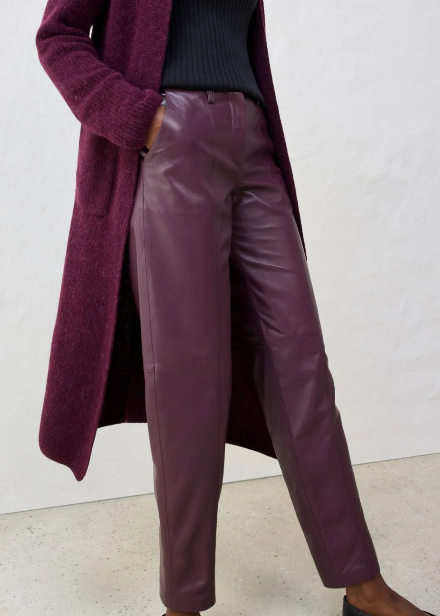 bonprix bonprix Premium|Pantalones>Pantalón de napa de cordero rojo burdeos