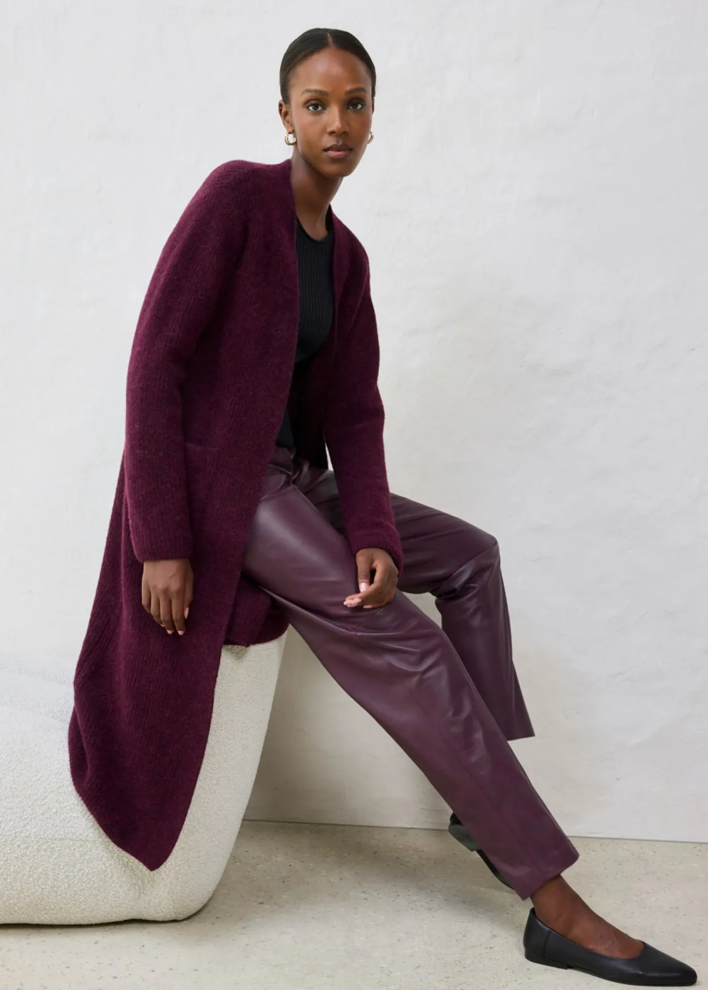 bonprix bonprix Premium|Pantalones>Pantalón de napa de cordero rojo burdeos