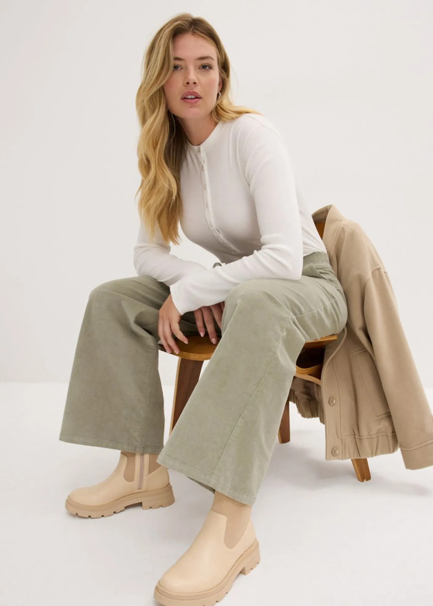 Mujer bonprix bonprix Pantalón de pana con cintura cómoda, high waist