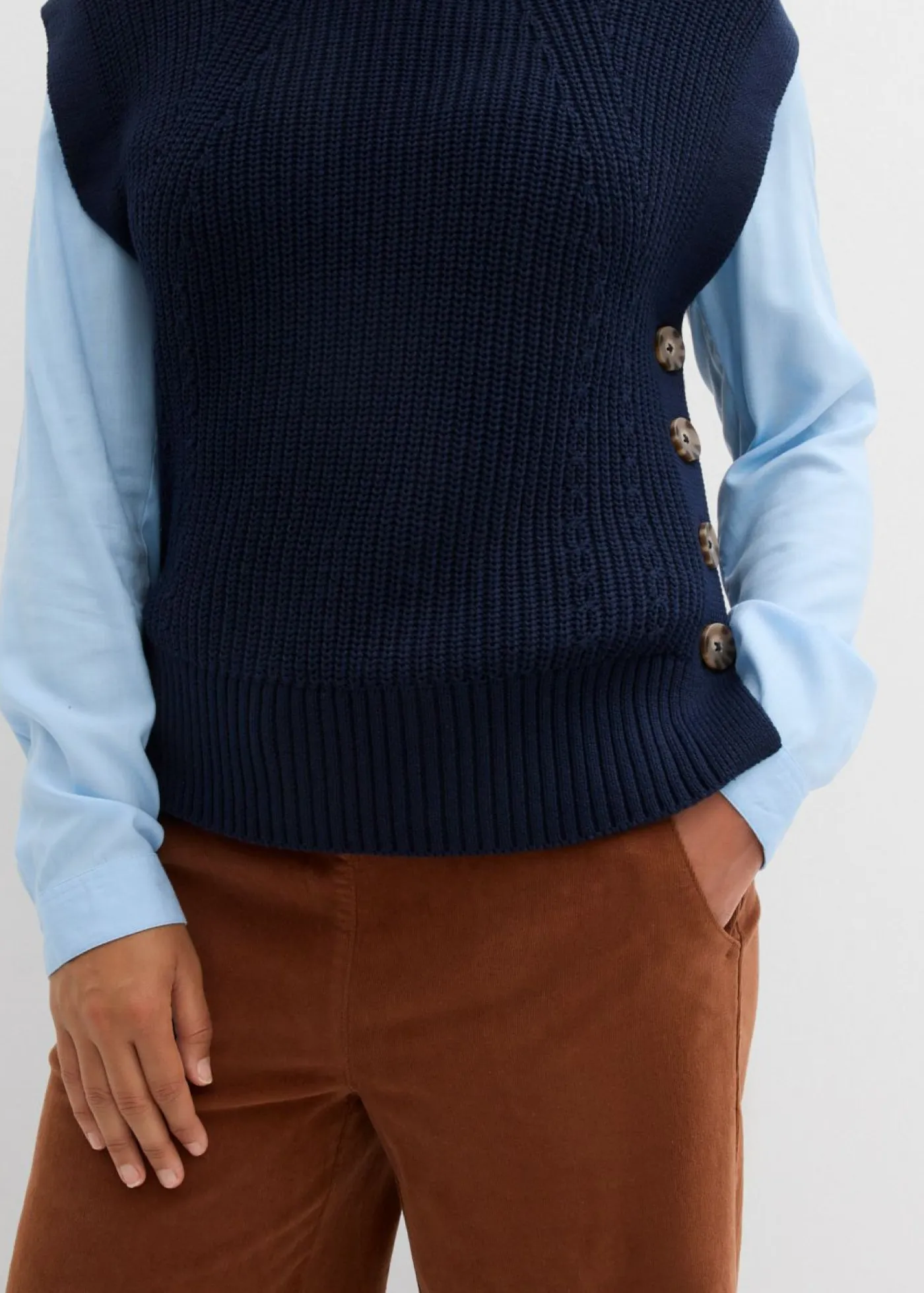 bonprix bonprix Pantalones>Pantalón de pana con cintura cómoda, high waist marrón ladrillo