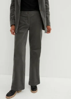 bonprix bonprix Pantalones>Pantalón de pana de algodón orgánico con elástico Gris oscuro