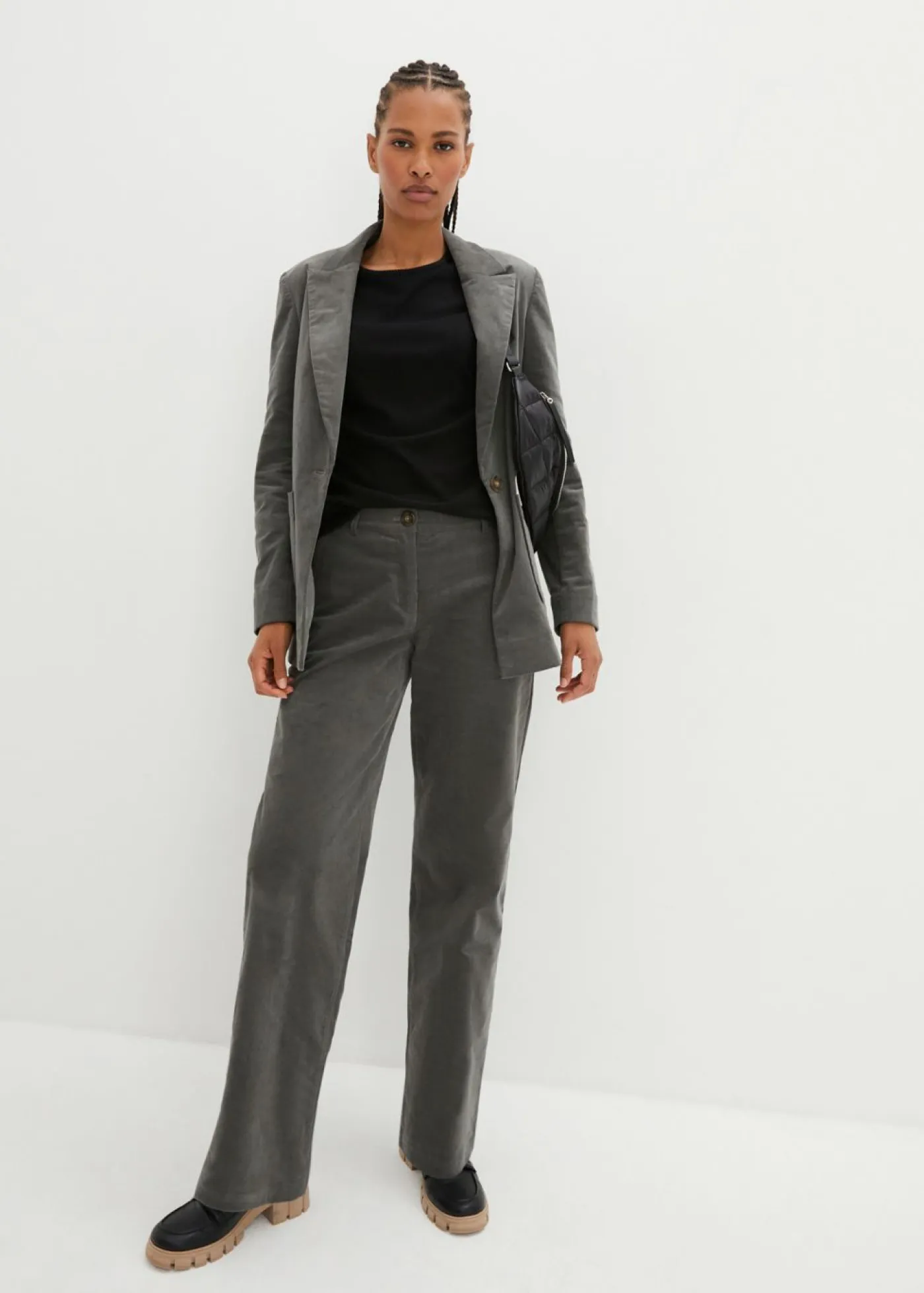 bonprix bonprix Pantalones>Pantalón de pana de algodón orgánico con elástico Gris oscuro