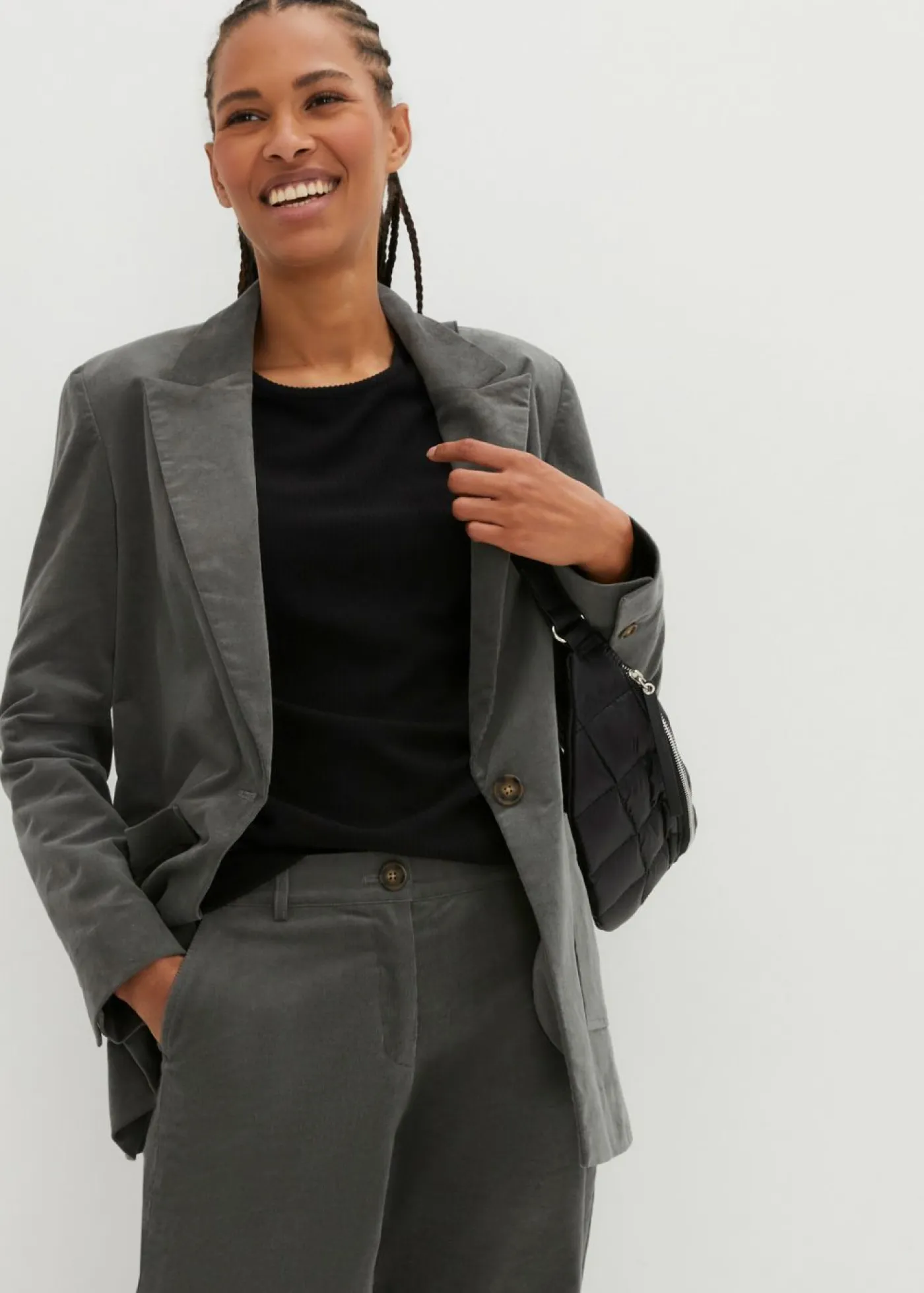 bonprix bonprix Pantalones>Pantalón de pana de algodón orgánico con elástico Gris oscuro