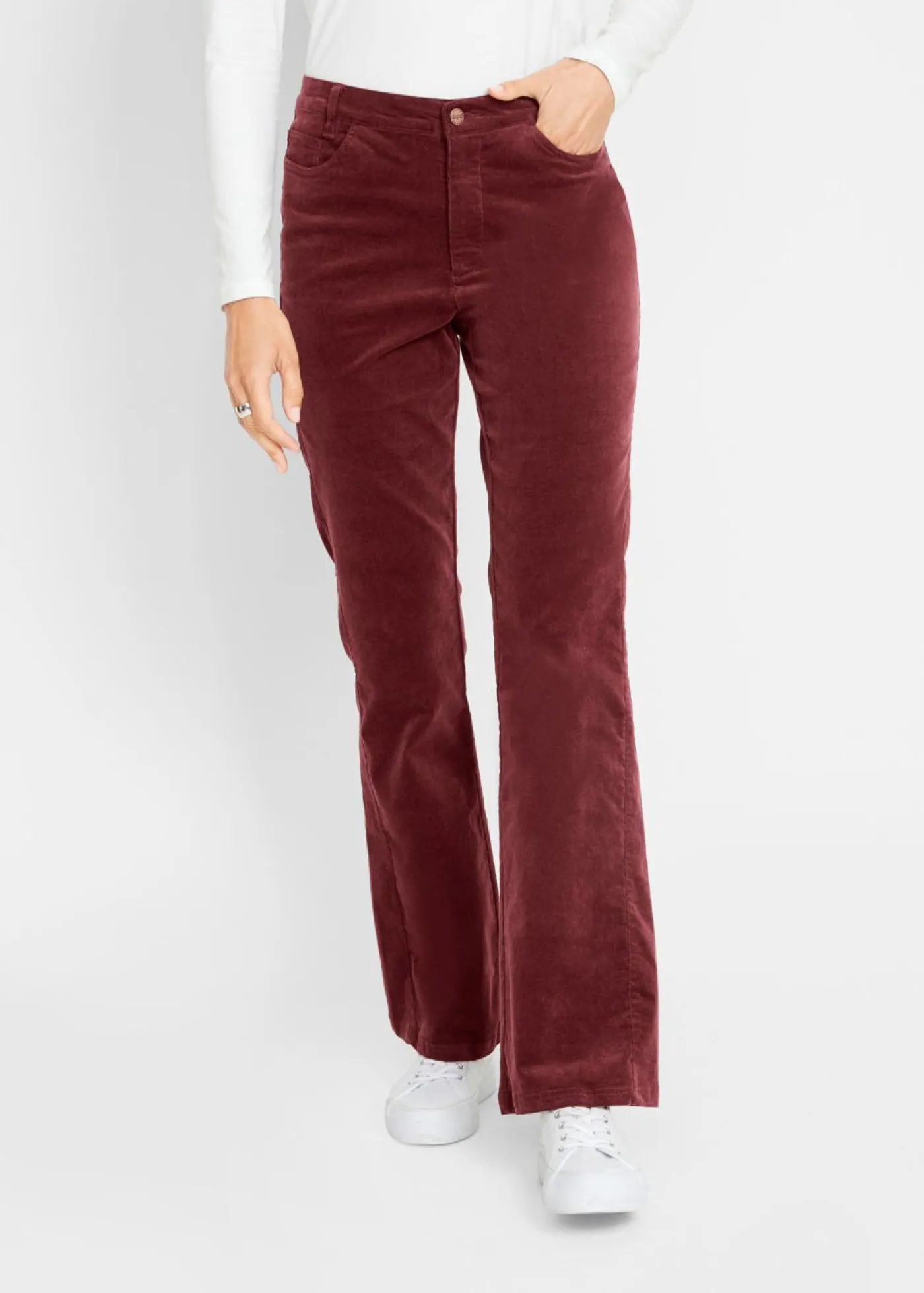 bonprix bonprix Pantalones>Pantalón de pana elástico con cómoda cintura high waist rojo avellana