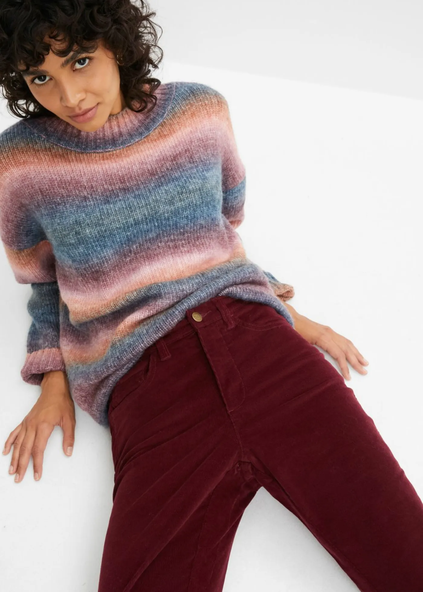 bonprix bonprix Pantalones>Pantalón de pana elástico con cómoda cintura high waist rojo avellana