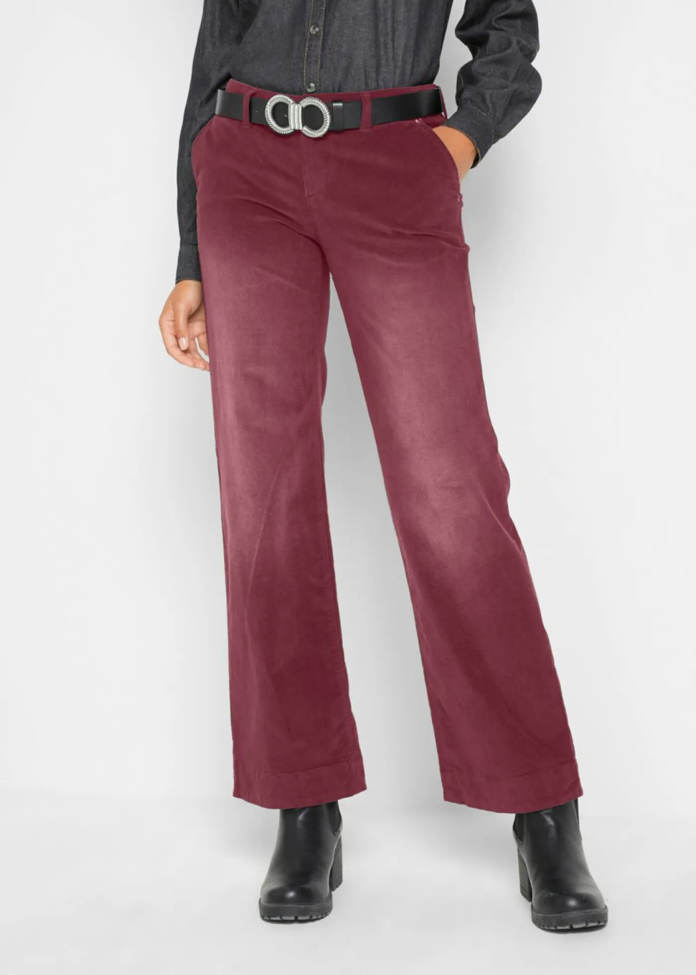bonprix bonprix Pantalones>Pantalón de pana elástico de corte ancho rojo avellana