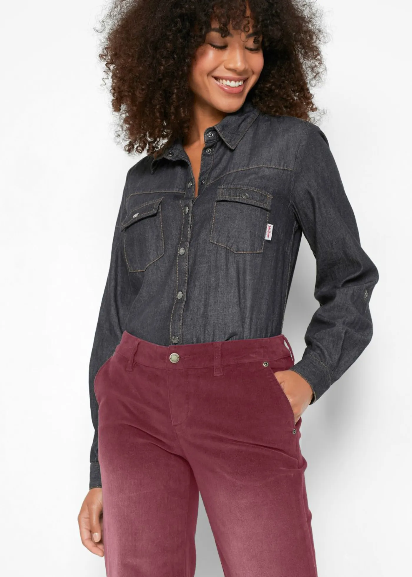 bonprix bonprix Pantalones>Pantalón de pana elástico de corte ancho rojo avellana