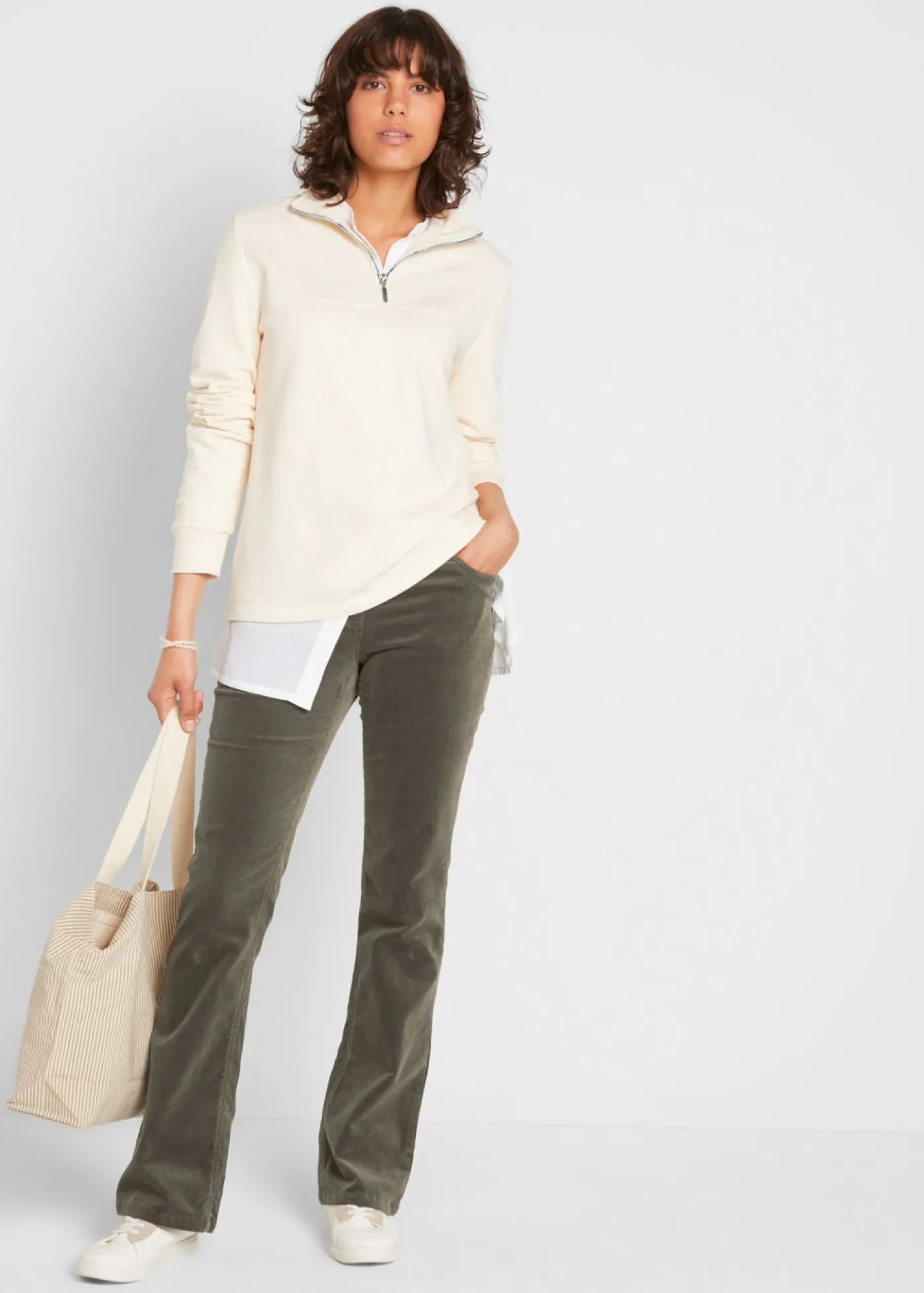 bonprix bonprix Pantalones>Pantalón de pana elástico de corte recto Oliva