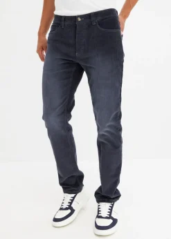 bonprix bonprix Pantalones>Pantalón de pana elástico, regular fit, de aspecto lavado, straight azul oscuro-verde oliva claro