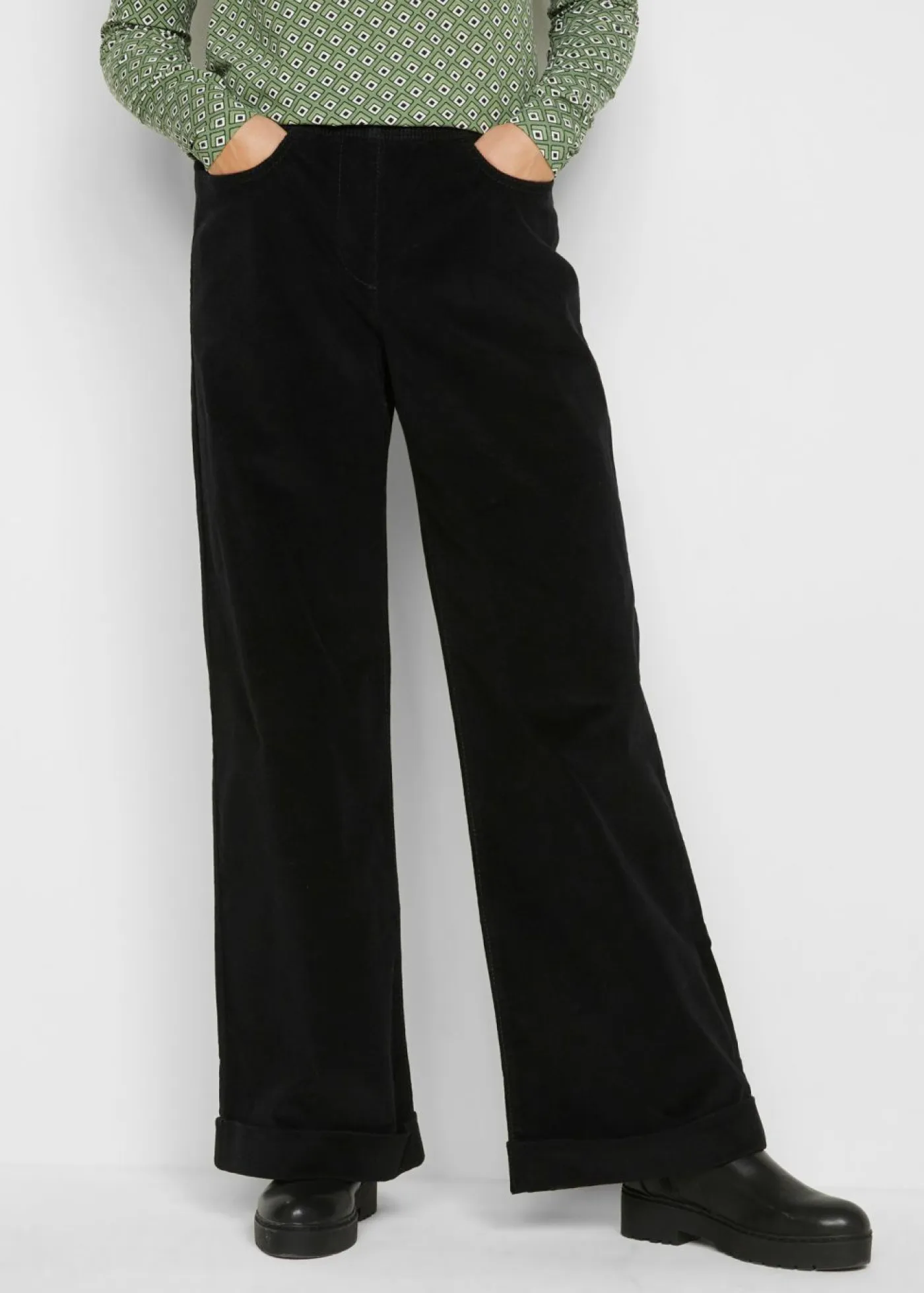 Mujer bonprix bonprix Pantalón de pana elástico y ancho, high waist