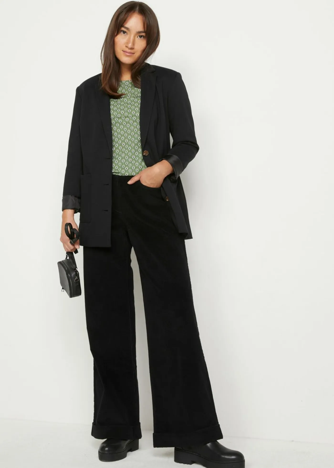 Mujer bonprix bonprix Pantalón de pana elástico y ancho, high waist