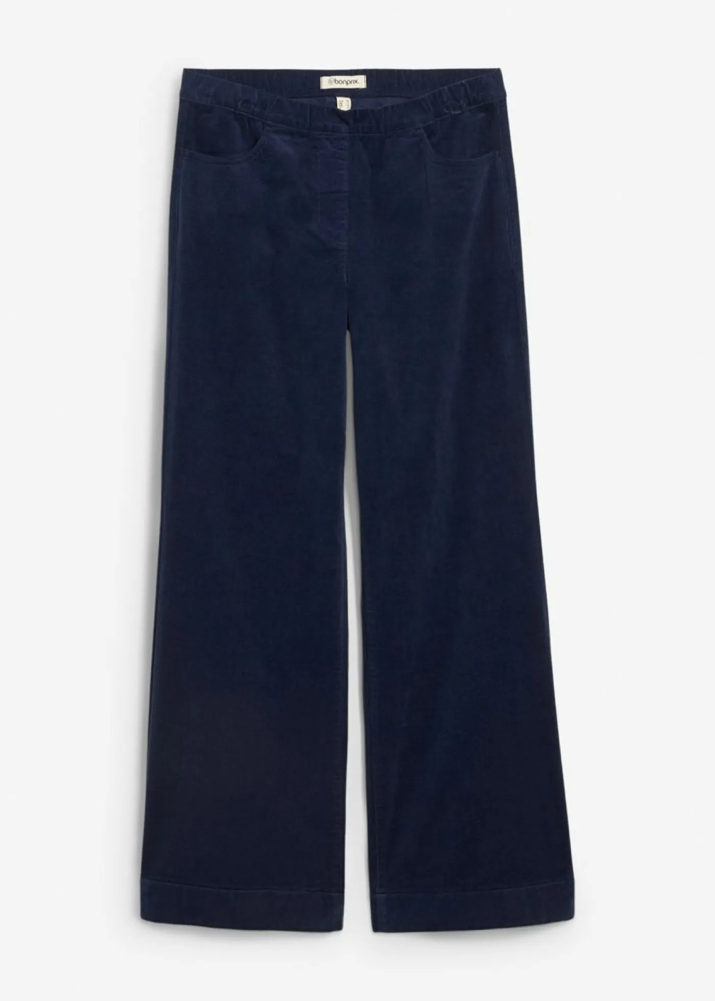 bonprix bonprix Pantalones>Pantalón de pana elástico y ancho, high waist Azul marino