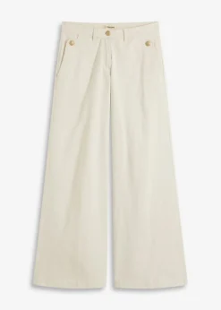 bonprix bonprix Pantalones>Pantalón de pernera ancha con elástico Beige natural