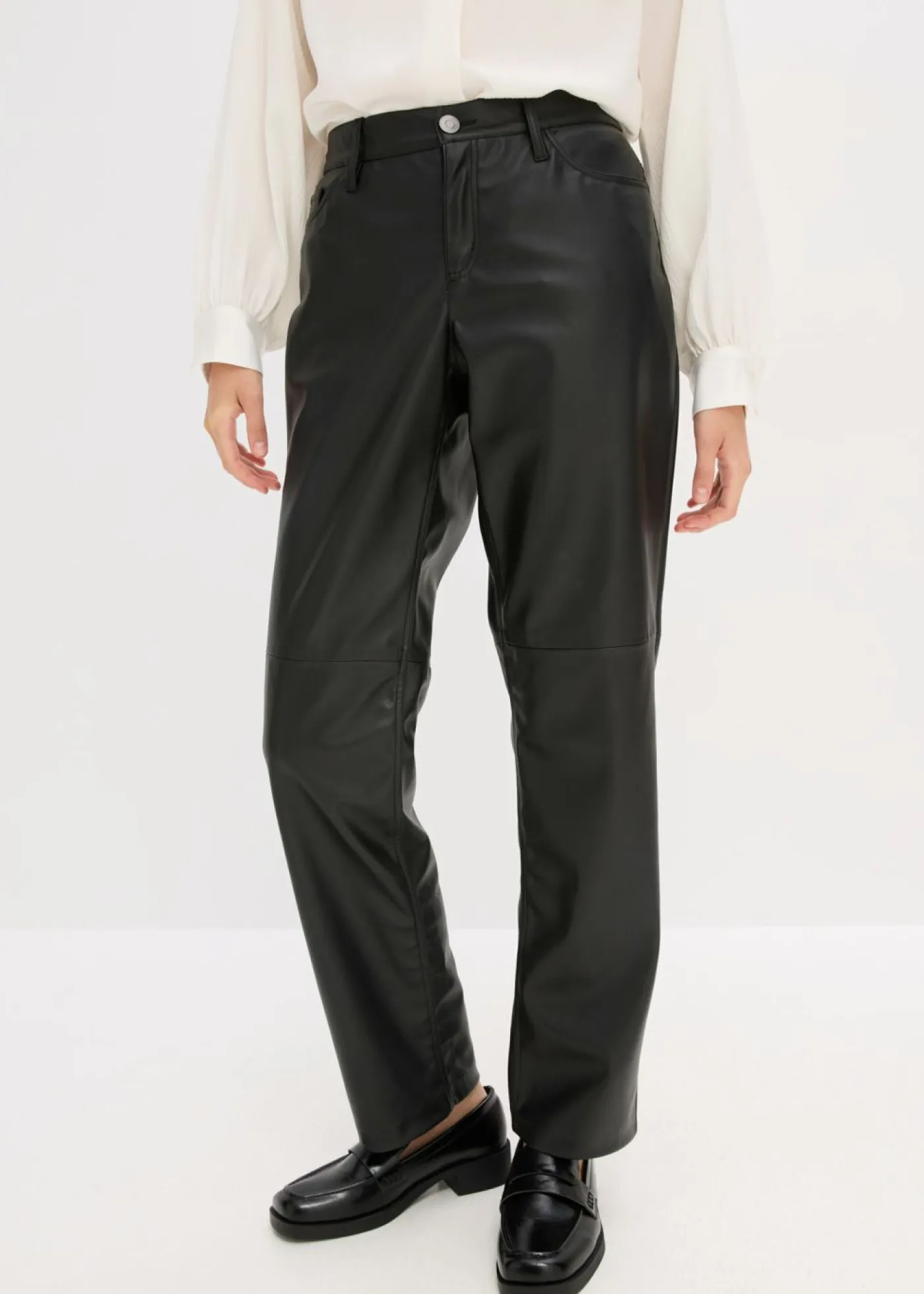 bonprix bonprix Pantalones>Pantalón de piel sintética con cintura cómoda Negro