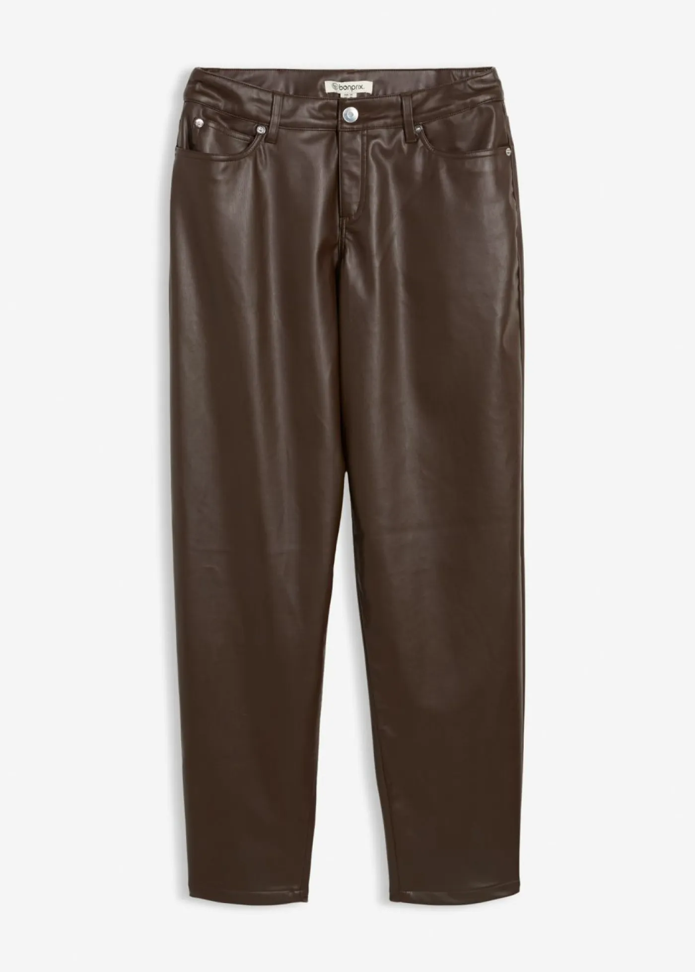 Mujer bonprix bonprix Pantalón de piel sintético con corte barrel y talle medio