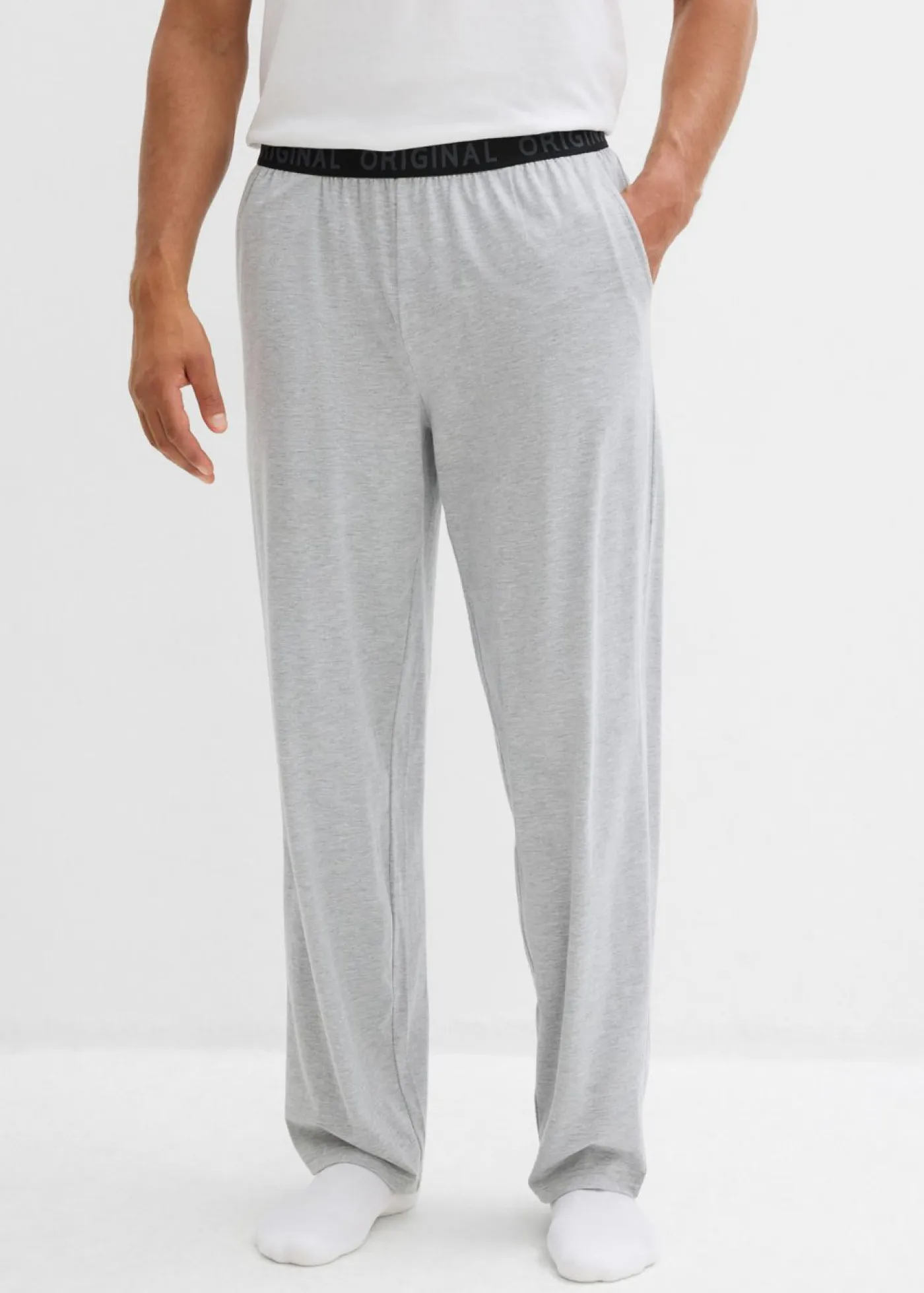 bonprix bonprix Pijamas|Ropa Interior·Pijamas>Pantalón de pijama de algodón puro (2 unidades) gris claro jaspeado+negro