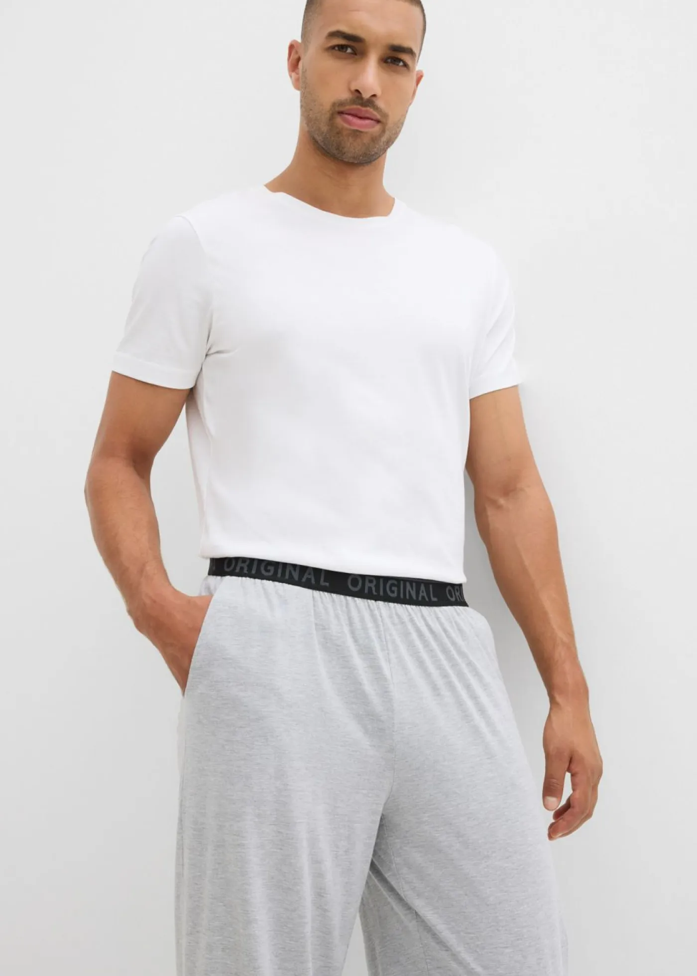 bonprix bonprix Pijamas|Ropa Interior·Pijamas>Pantalón de pijama de algodón puro (2 unidades) gris claro jaspeado+negro