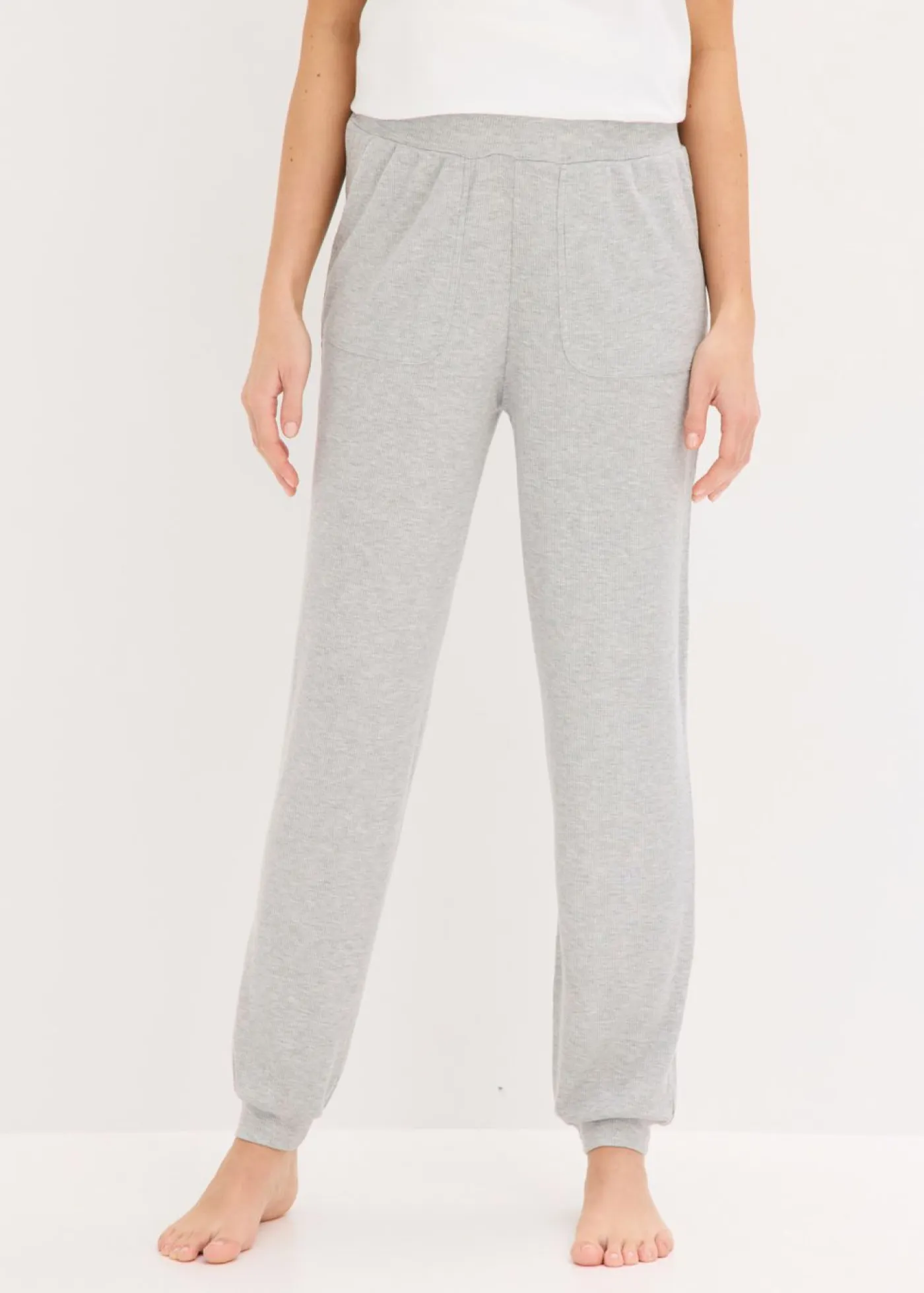 bonprix bonprix Homewear|Ropa Para Dormir>Pantalón de pijama de suave canalé de viscosa gris claro jaspeado moteado