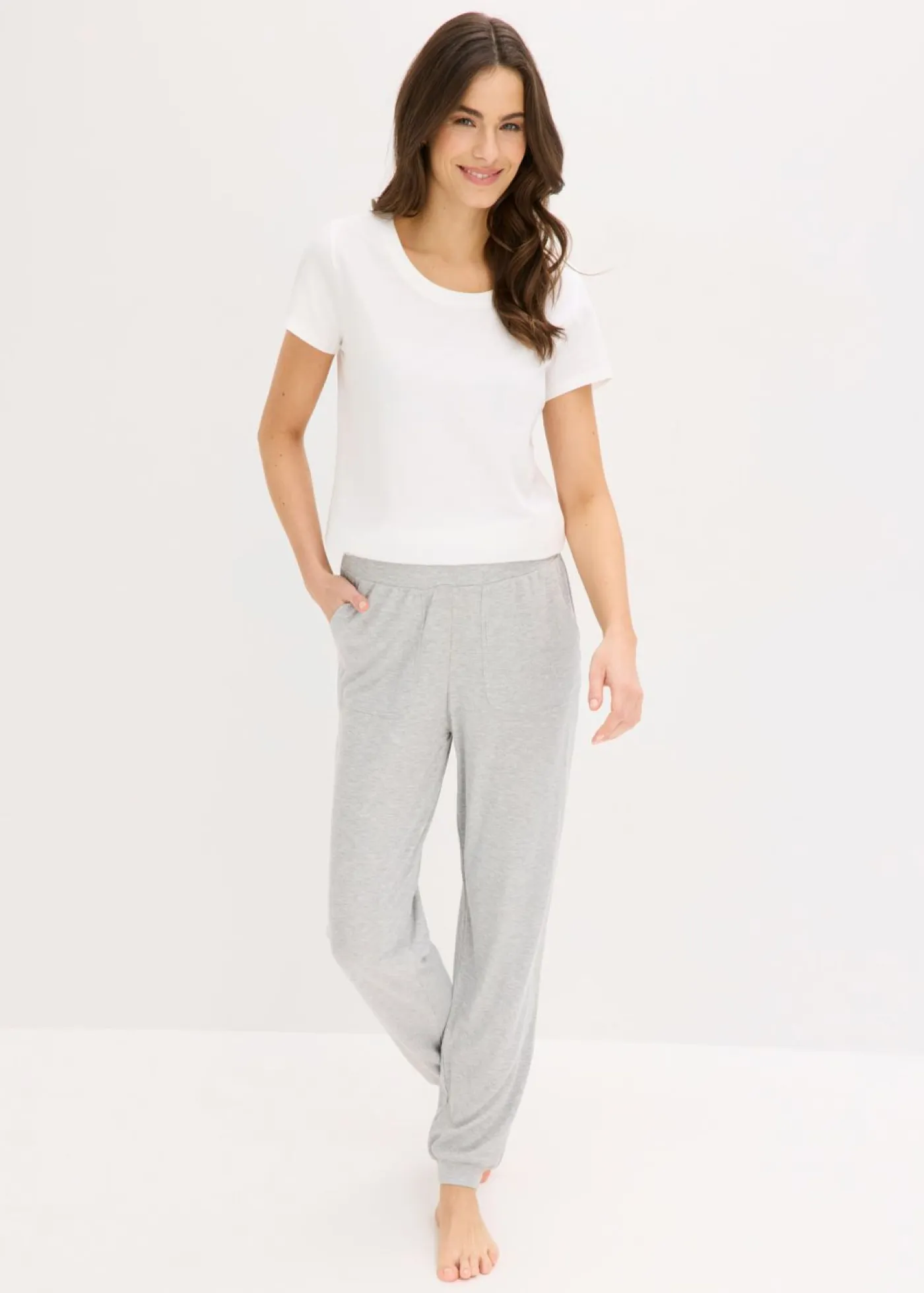 bonprix bonprix Homewear|Ropa Para Dormir>Pantalón de pijama de suave canalé de viscosa gris claro jaspeado moteado