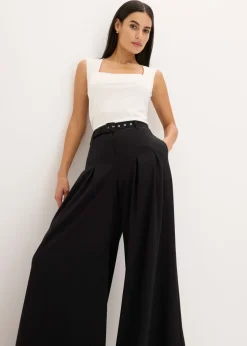 Mujer bonprix bonprix Pantalón de pinzas con cinturón (2 piezas)