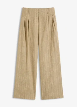 bonprix bonprix Pantalones>Pantalón de pinzas con contenido de lino oliva pálido-crudo con rayas