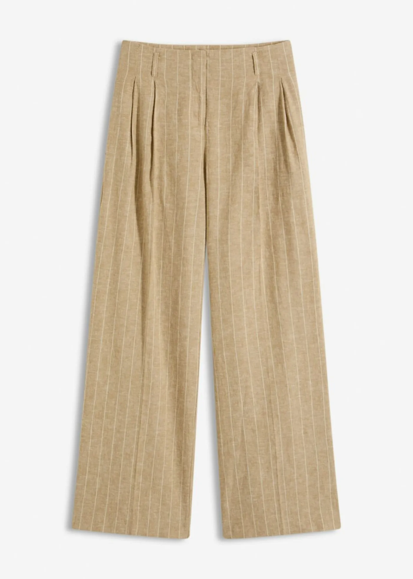 bonprix bonprix Pantalones>Pantalón de pinzas con contenido de lino oliva pálido-crudo con rayas