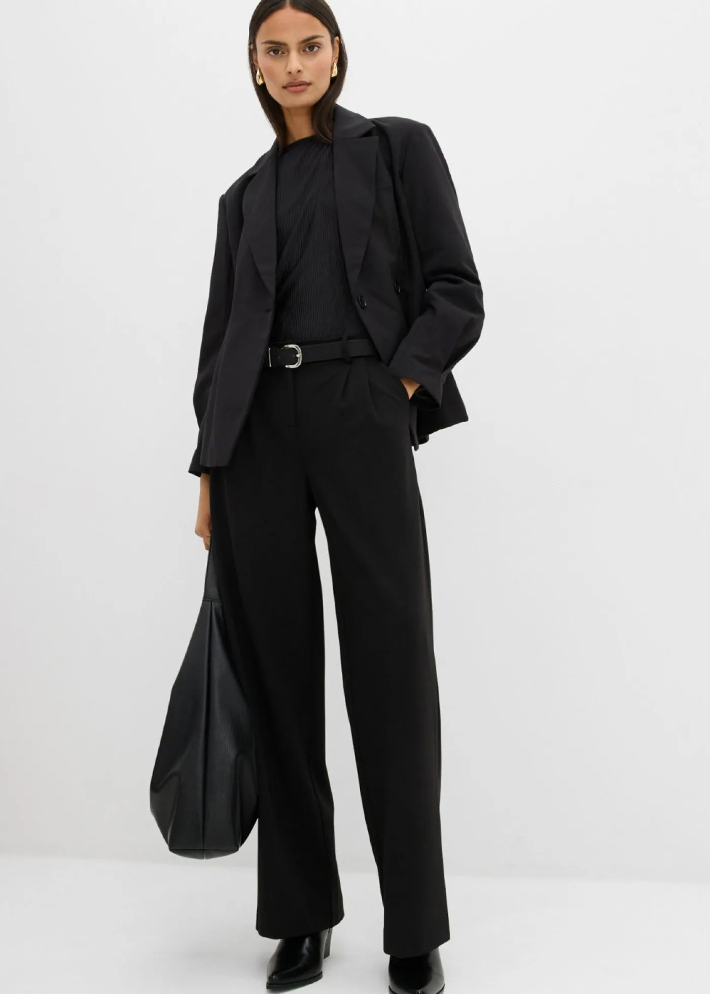 bonprix bonprix Esenciales|Pantalones>Pantalón de pinzas de mezcla de viscosa Negro