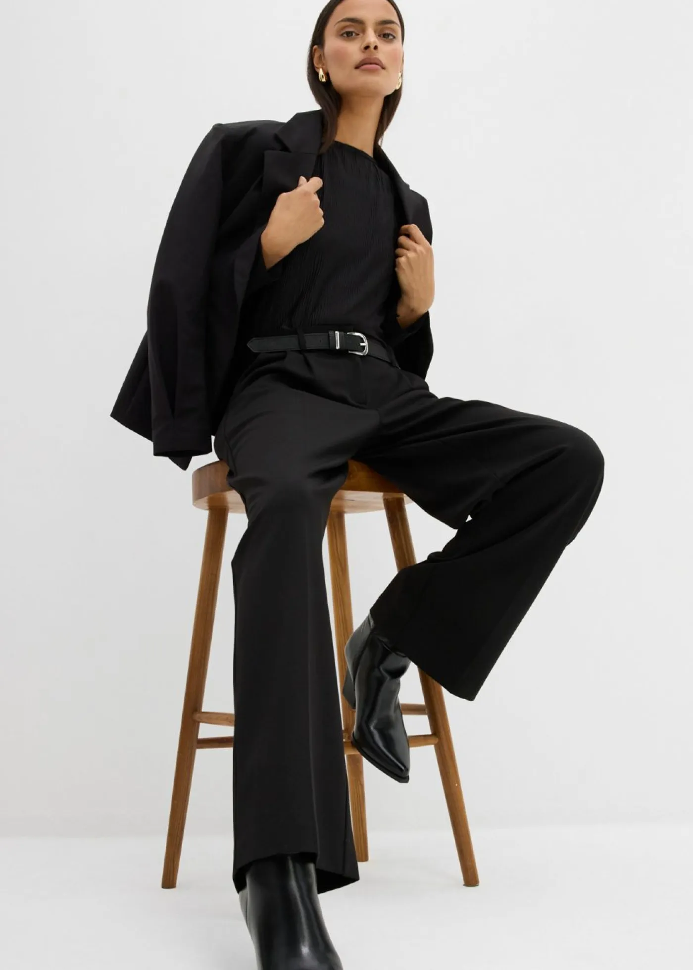 bonprix bonprix Esenciales|Pantalones>Pantalón de pinzas de mezcla de viscosa Negro