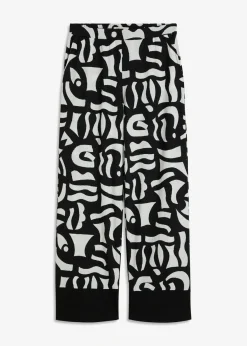 bonprix bonprix Tallas Pequeñas|Pantalones>Pantalón de punto Negro-Blanco lana con estampado gráfico