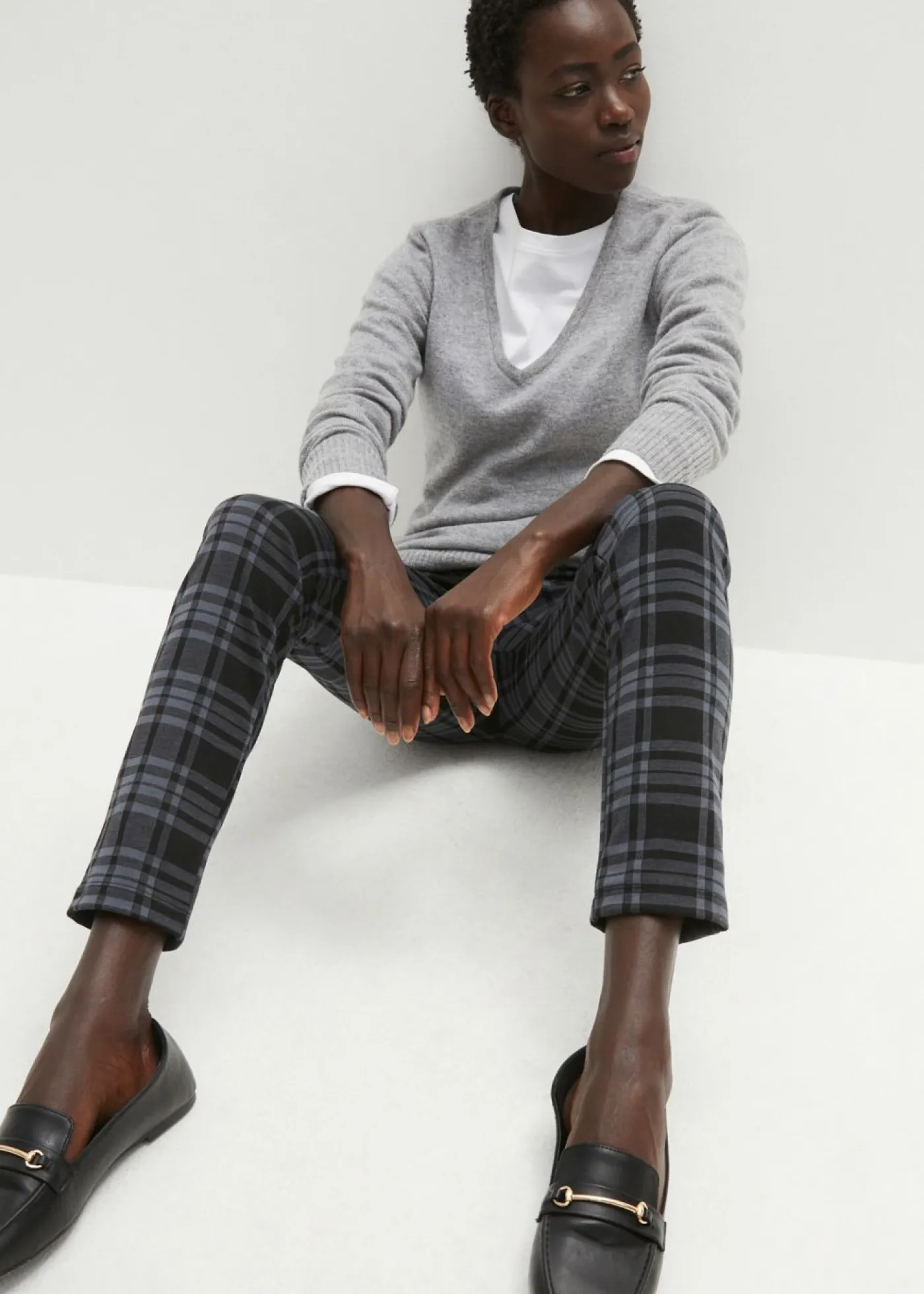 bonprix bonprix Pantalones>Pantalón de punto Negro/gris ahumado de cuadros