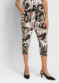 bonprix bonprix Pantalones>Pantalón de punto Marrón grisáceo-negro-blanco estampado