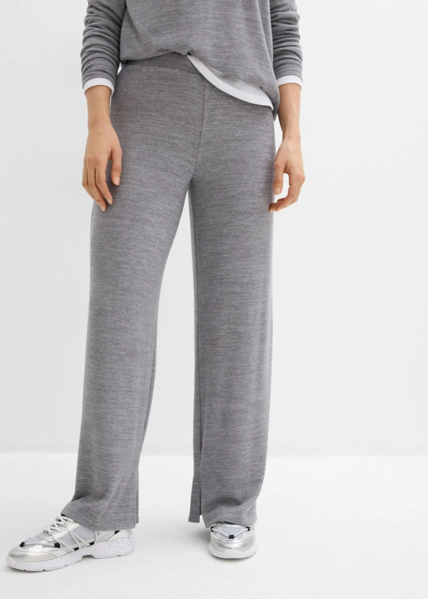 bonprix bonprix Pantalones>Pantalón de punto con aspecto de punto gris jaspeado moteado
