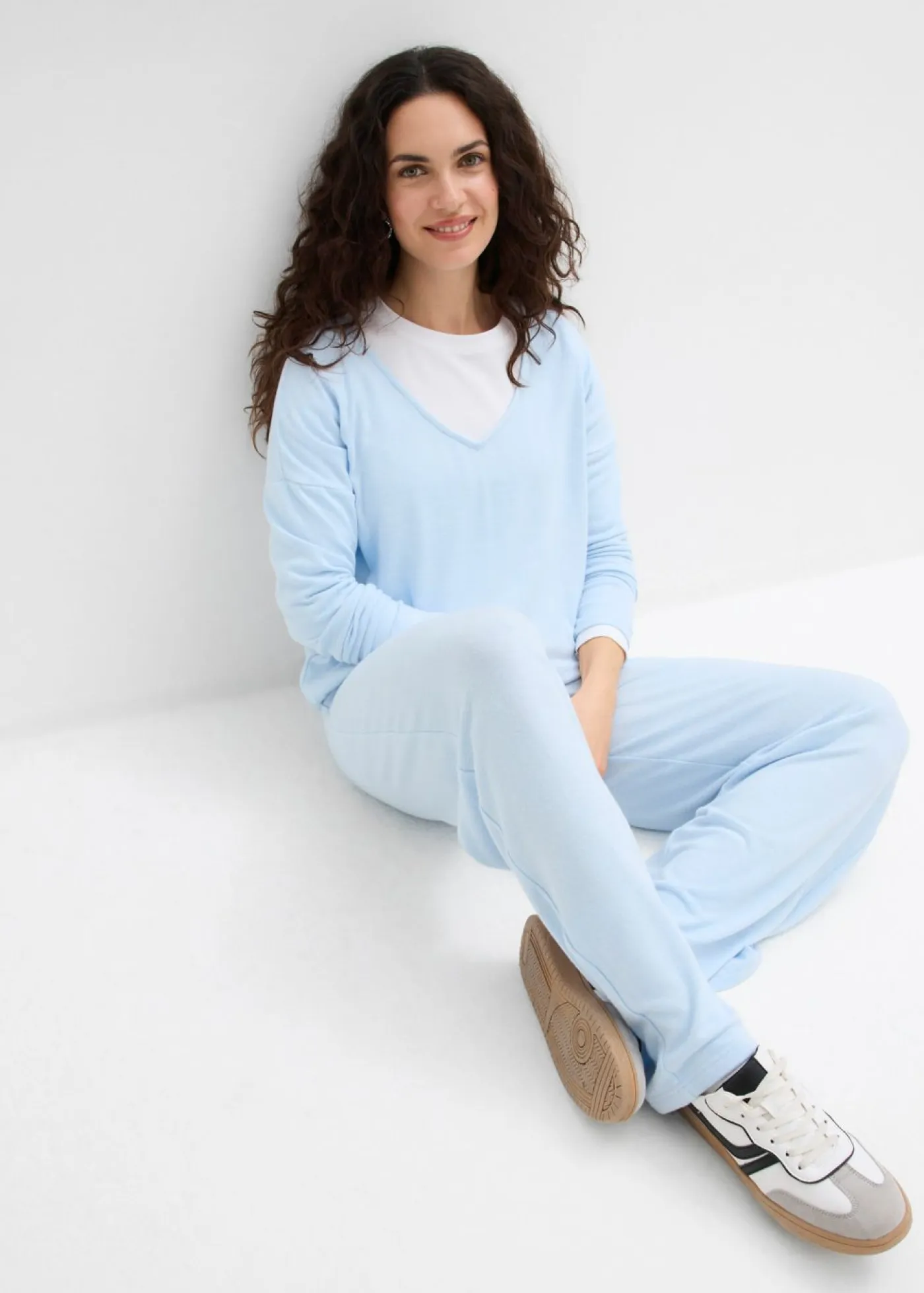 bonprix bonprix Pantalones>Pantalón de punto con aspecto de punto azul pálido moteado