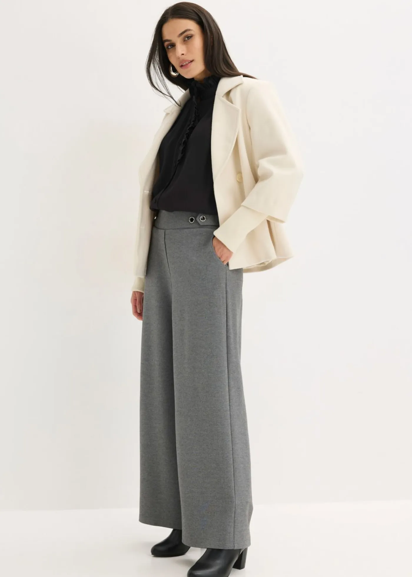 Mujer bonprix bonprix Pantalón de punto con cierre decorativo