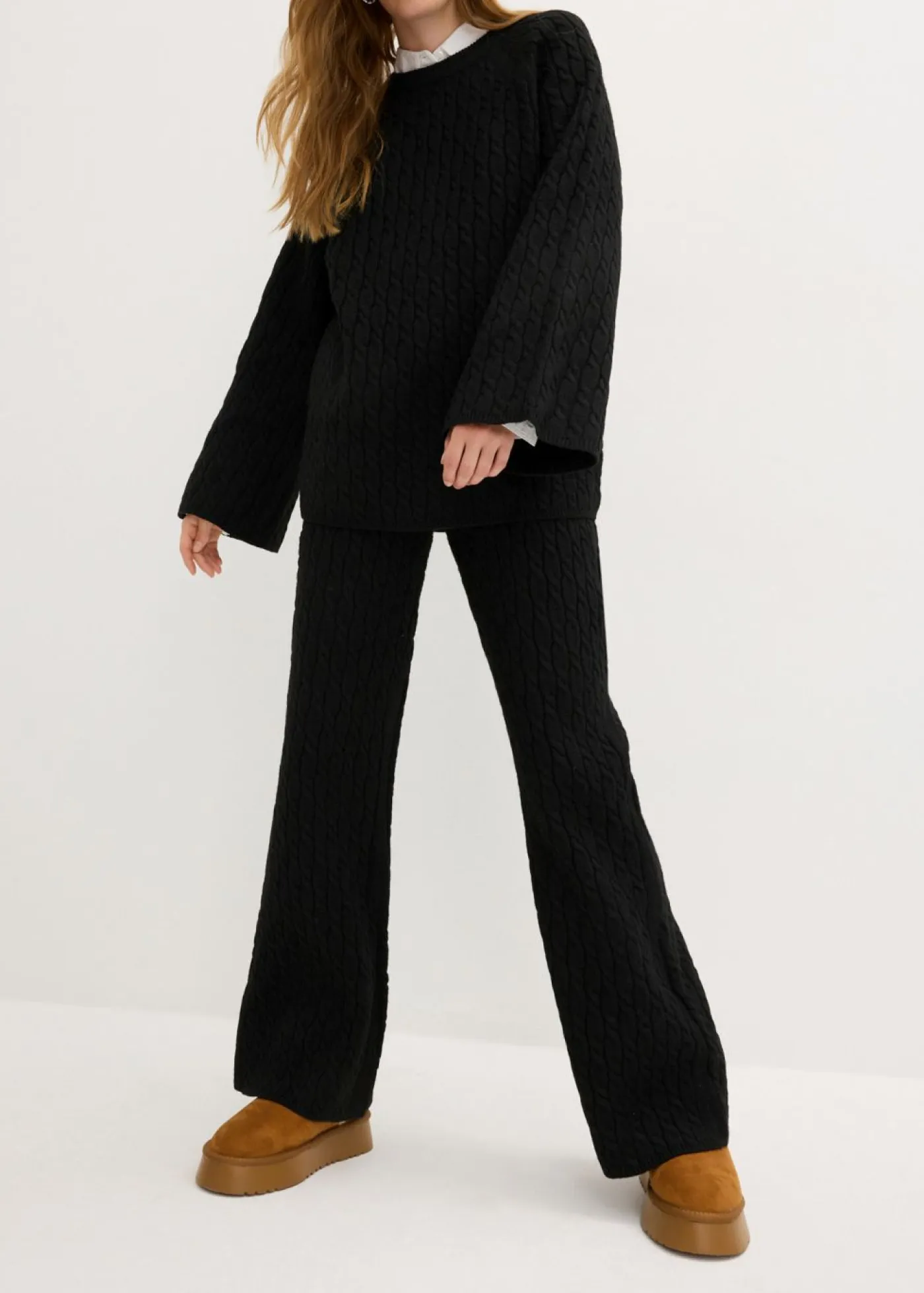 Mujer bonprix bonprix Pantalón de punto con patrón trenzado