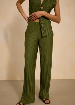 bonprix bonprix Pantalones>Pantalón de punto con plisado caqui oscuro