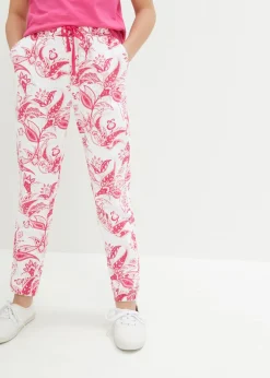 bonprix bonprix Ropa 9 A 16 Años·Pantalones Y Leggings>Pantalón de punto de algodón puro Pink lady/blanco