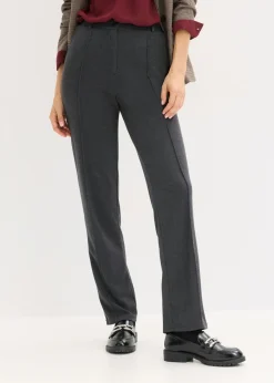 bonprix bonprix Pantalones>Pantalón de punto de algodón con ribete antracita jaspeado moteado