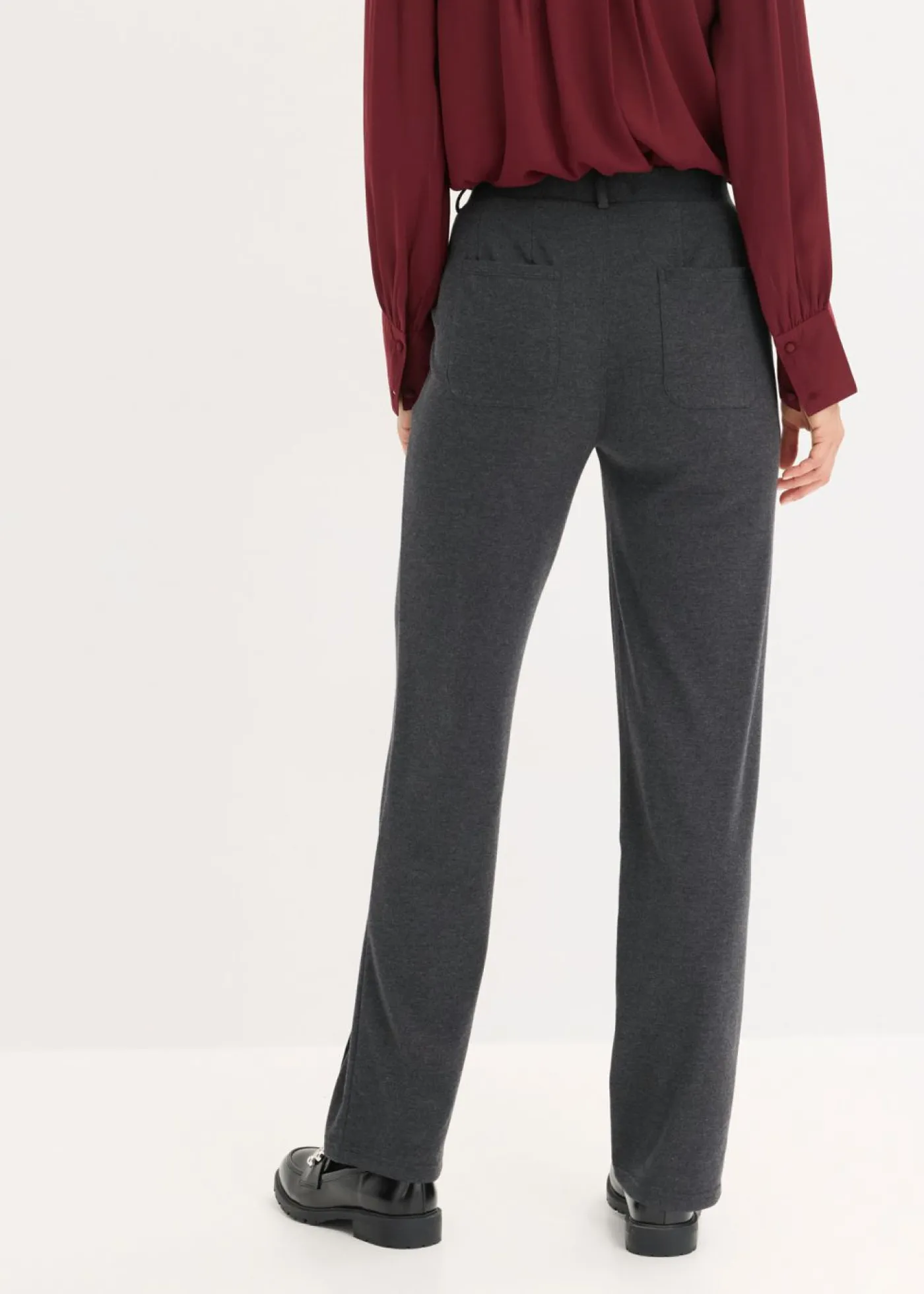 bonprix bonprix Pantalones>Pantalón de punto de algodón con ribete antracita jaspeado moteado