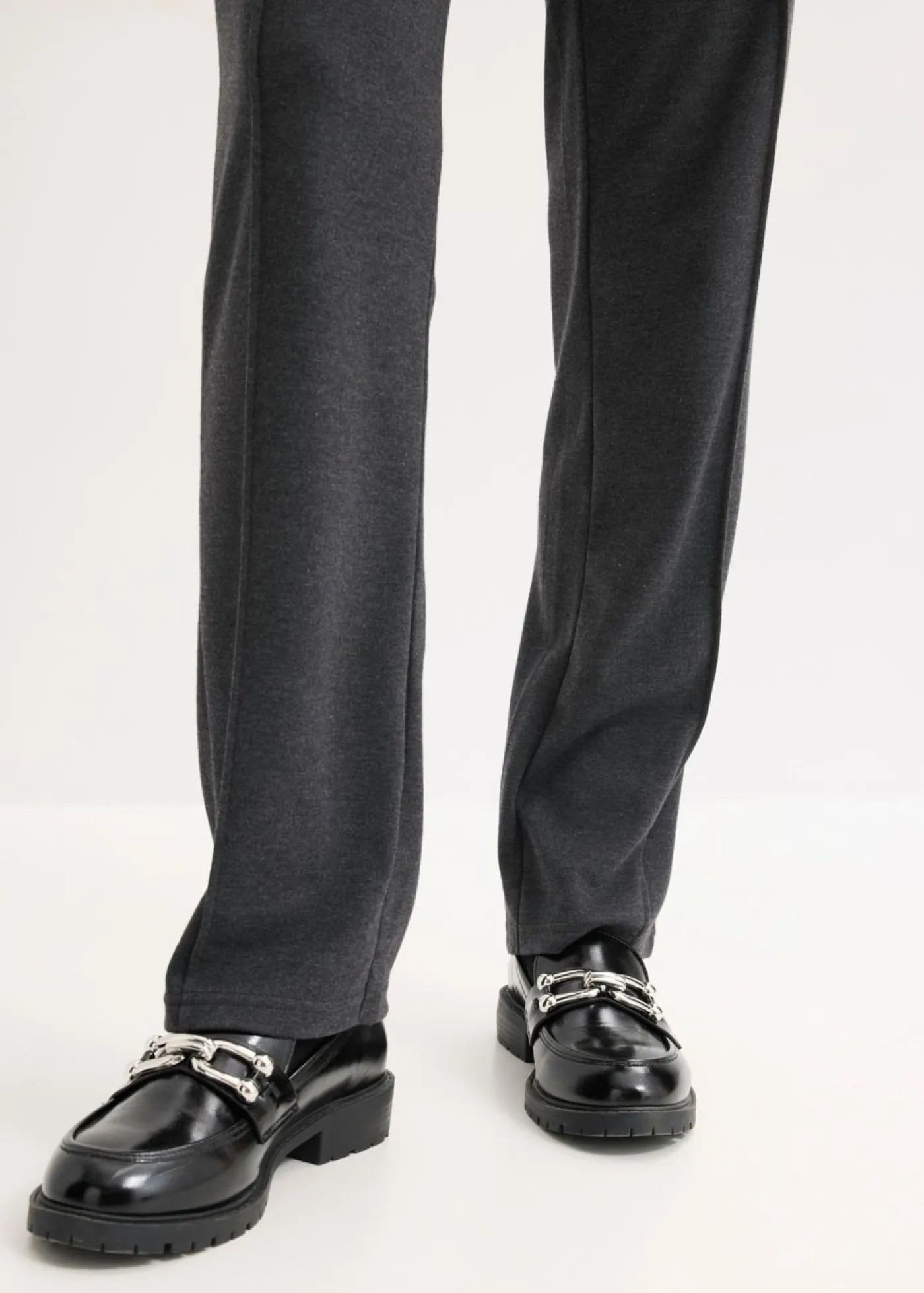 bonprix bonprix Pantalones>Pantalón de punto de algodón con ribete antracita jaspeado moteado