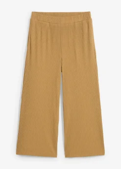 bonprix bonprix Pantalones>Pantalón de punto de canalé con cinturilla cómoda Marrón caqui