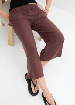 bonprix bonprix Pantalones>Pantalón de punto de canalé con cinturilla cómoda Marrón caqui