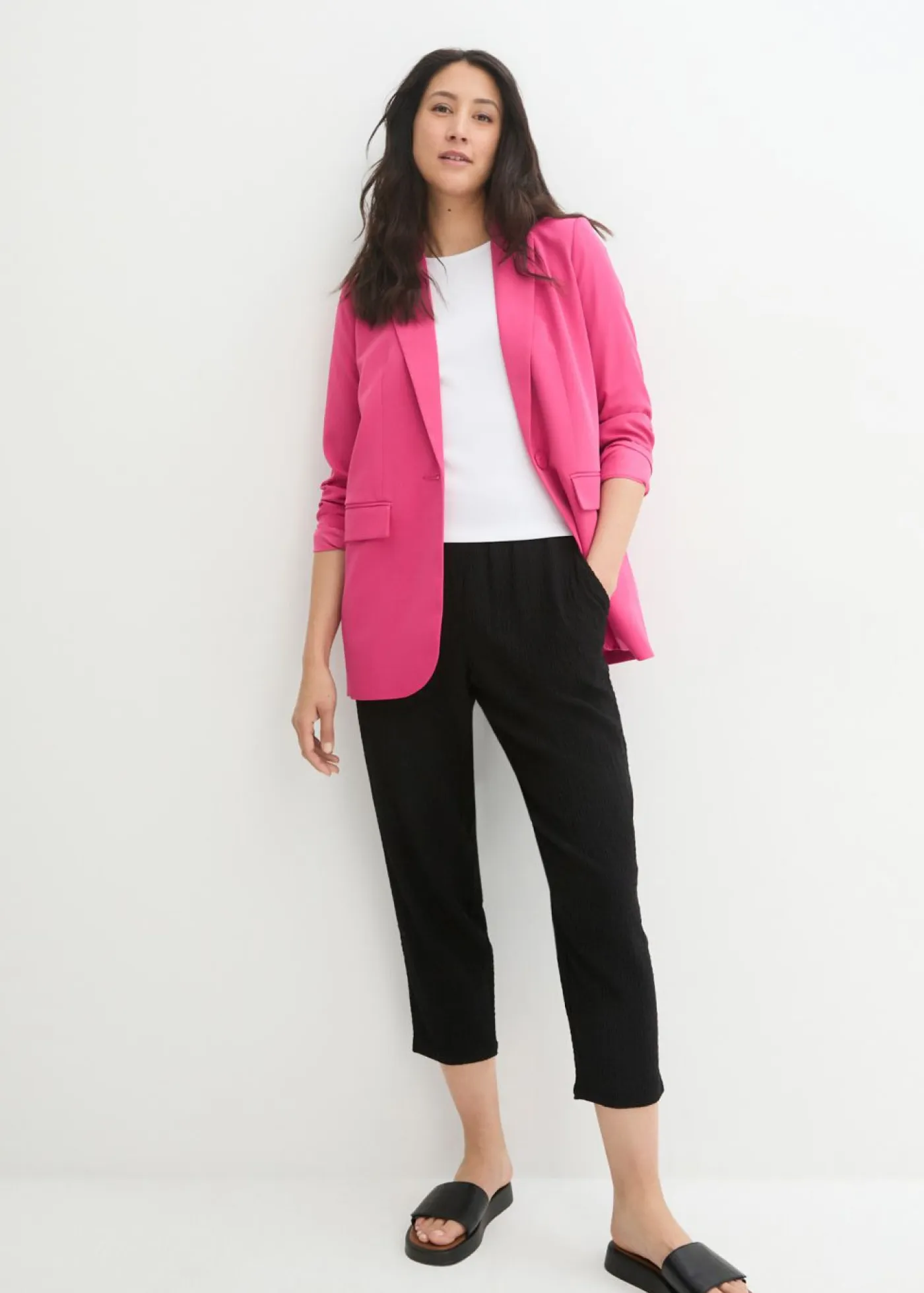 bonprix bonprix Pantalones>Pantalón de punto de material estructurado Negro