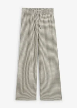 Mujer bonprix bonprix Pantalón de punto de mezcla de algodón con cordón y diseño de rayas
