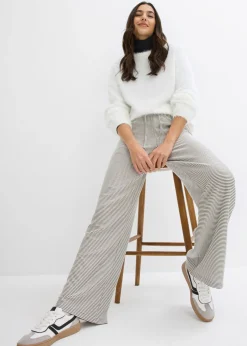 Mujer bonprix bonprix Pantalón de punto de mezcla de algodón con cordón y diseño de rayas